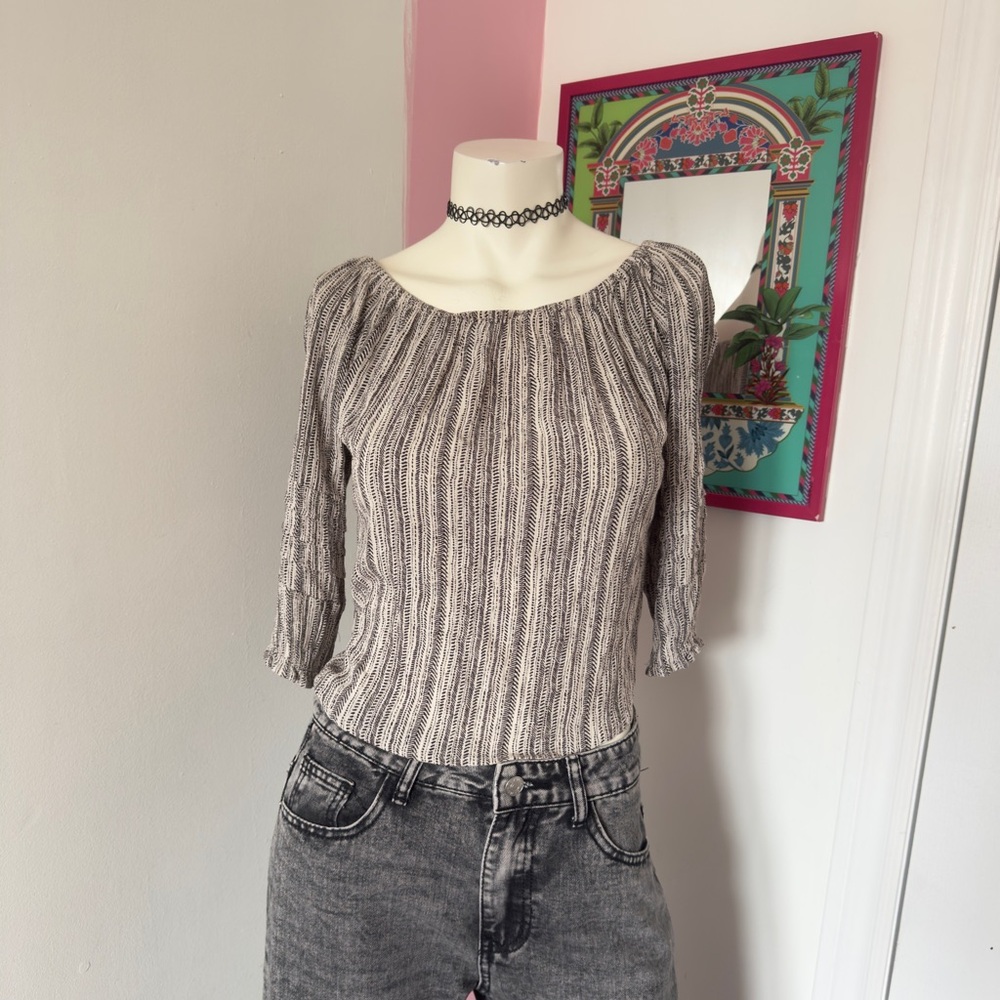 Blush Cream And Black Striped Ruffle Long Sleeve